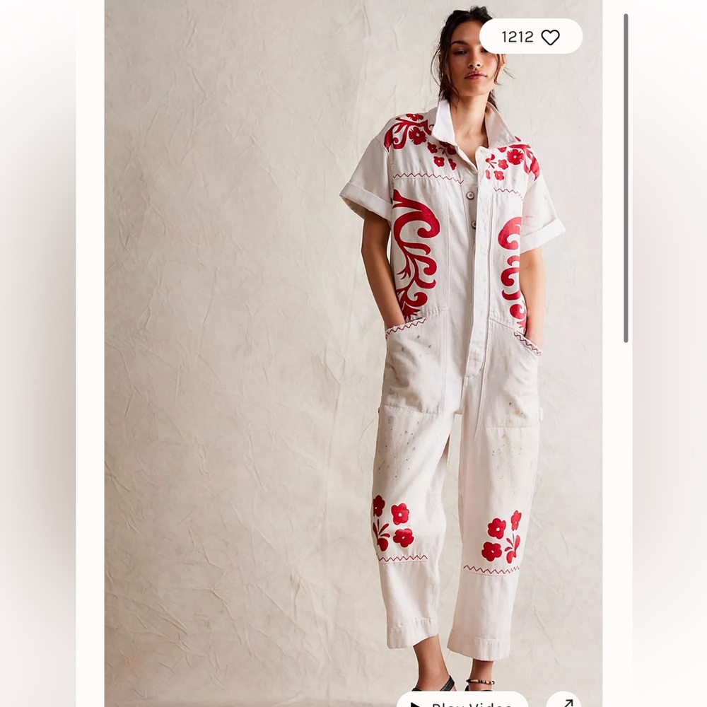 Free People Glory Days Jumpsuit We The Free Floral Print Splatter Distressed L